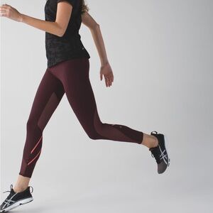 Lululemon All Meshed Up Leggings Maroon & Hot Pink (Bordeaux Drama)